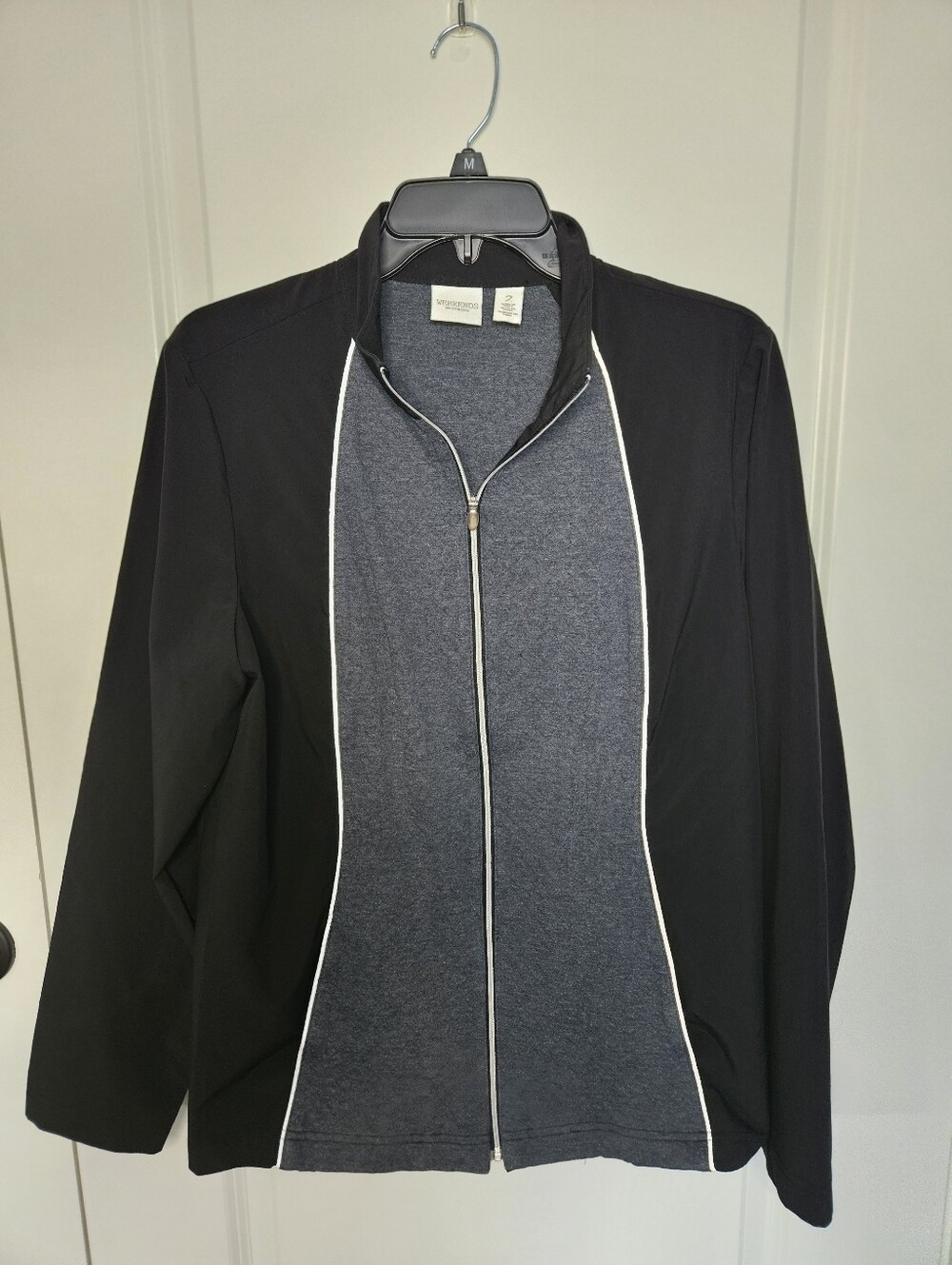 Chico's Traveler Women's Full Zip Colorblock Jacket Black /Gray Size US 12
